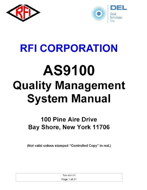 AS9100 Quality Manual for Systems Management