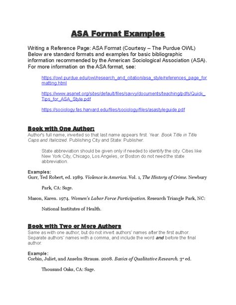 ASA Format Examples ASA Format Examples Writing a Reference Page ASA