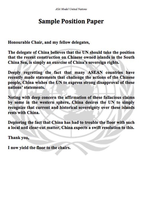 ASA Model United Nations Sample Position Paper