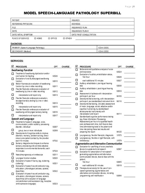 ASHA Model SpeechLanguage Pathology Superbill Fill and Sign