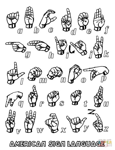 ASL Alphabet American Sign Language Coloring Pages Coloring Pages