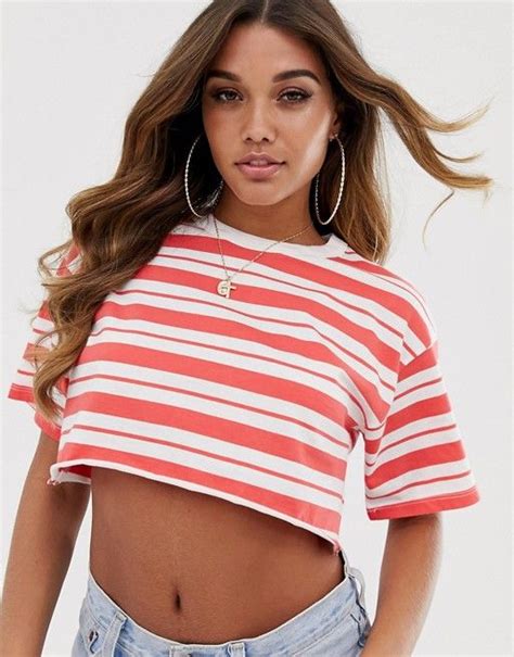 ASOS DESIGN super crop t-shirt with raw edge in stripe ASOS