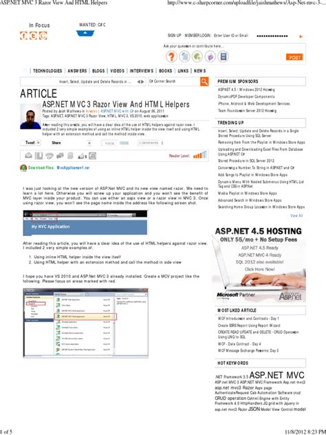 ASP net Mvc 3 Razor View and HTML Helpers