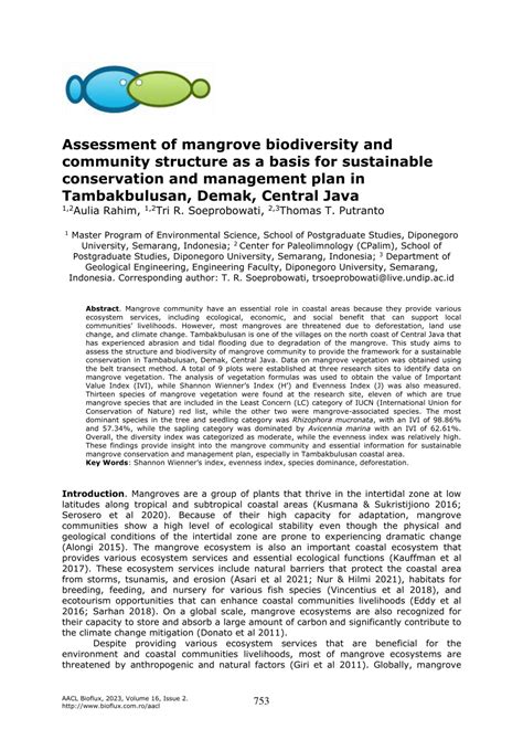 Assessment of mangrove biodiversity and community structure as a … - raincitystudios.com
