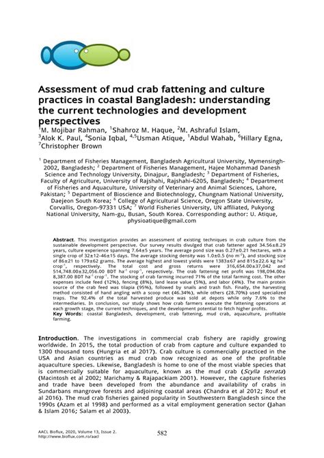 Assessment of mud crab fattening and culture practices in ... - Bioflux - muktibox.com