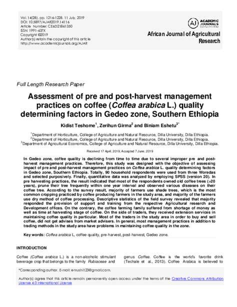 Assessment of pre and post-harvest management practices on coffee ... - raincitystudios.com