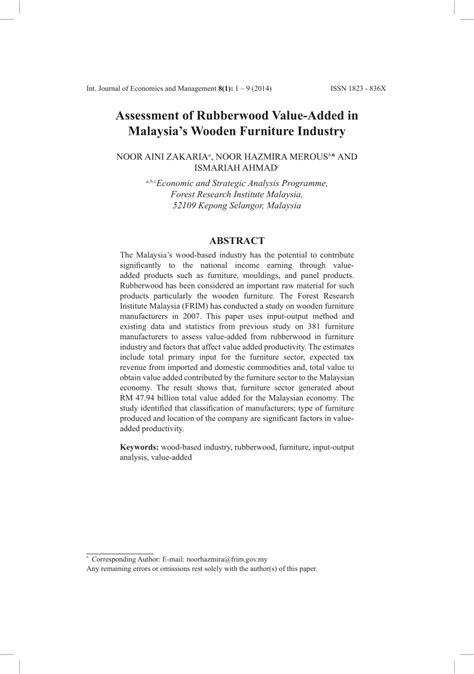 Assessment of Rubberwood Value-Added in Malaysia's Wooden Furniture ... - raincitystudios.com