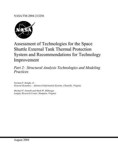Assessment of Technologies for the Space Shuttle External Tank Thermal ... - wintechmobiles.com