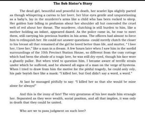 ASSESSMENTThe Sob Sister’s Story The dead girl, …