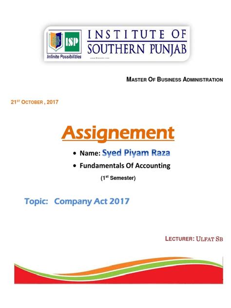 ASSIGNMENT Accounting Company Act 2017