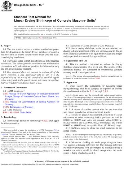 ASTM C426: Standard Test Method for Linear Drying Shrinkage