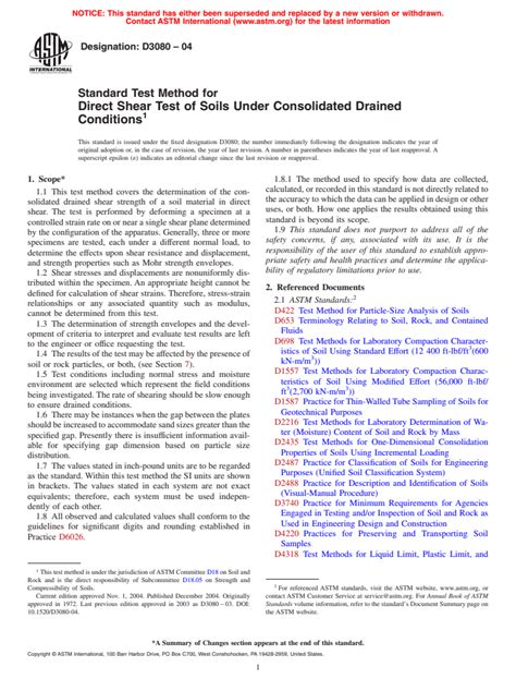 ASTM D3080 - Direct Shear Test of Soils Under Consolidated …