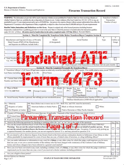 ATF Form 4473 - Weaponry Transaction Record Revisions