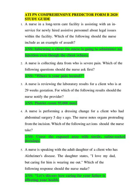 ATI PN COMPREHENSIVE PREDICTOR FORM B 2020 STUDY GUIDE