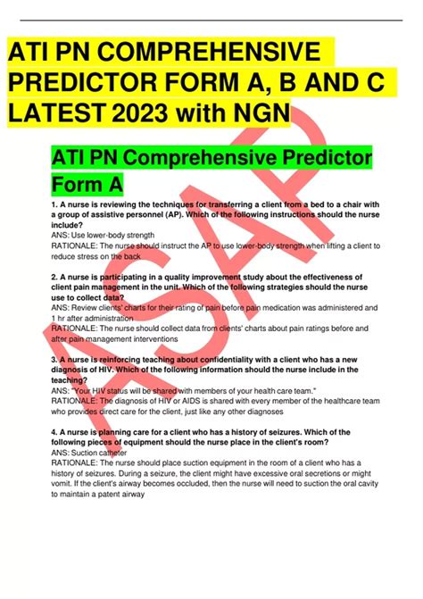 ATI PN Comprehensive Predictor Form A & B Questions and Answers LATEST, 2020/ 2021 ATI PN in