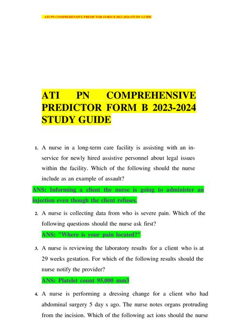 ATI PN Comprehensive Predictor Form A / ATI PN Comprehensive Predictor Form B Questions and