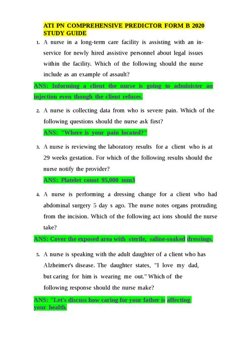 ATI PN Comprehensive Predictor Form B Questions and Answers LATEST, 2020/ 2021
