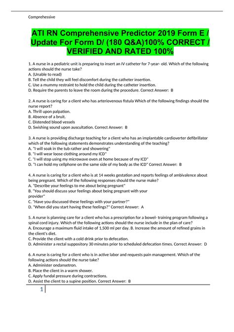 ATI RN COMPREHENSIVE PREDICTOR 2019 FORM A (questions with 100 verified correct answers)