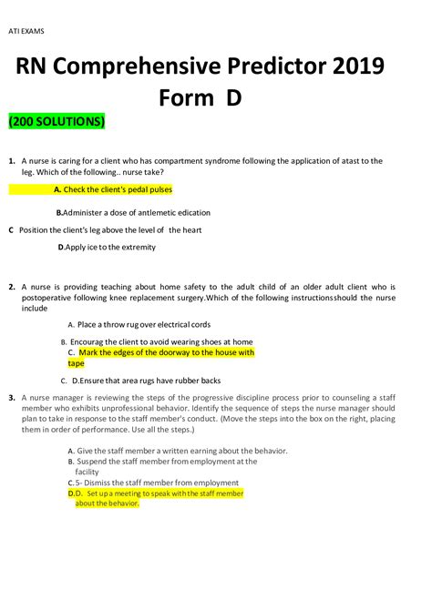 ATI RN Comprehensive Predictor 2019 Form D