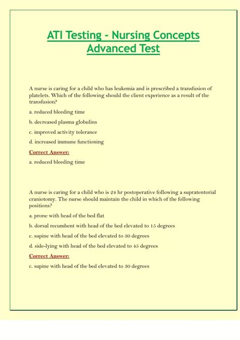 ATI Testing Nursing Concepts Advanced Test ATI Course Stuvia US
