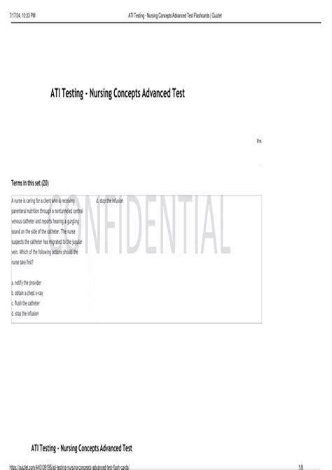 ATI Testing Nursing Concepts Advanced Test Flashcards _ Answered; 100