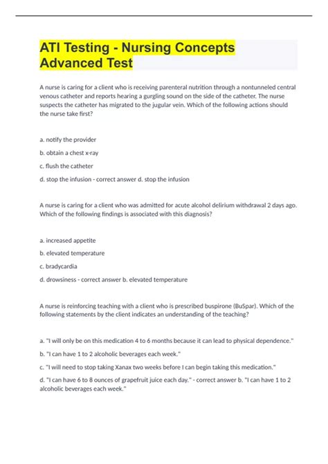 ATI Testing Nursing Concepts Advanced Test. with complete solutions