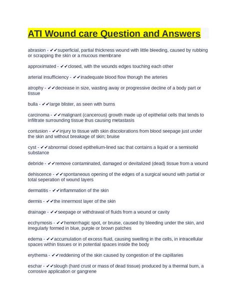 ATI Wound care Question and Answers. Docsity