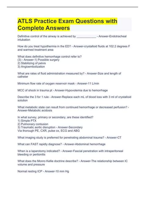 ATLS Practice Exam Questions with Complete Answers ATLS Stuvia US