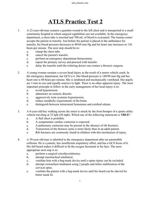 ATLS Practice Test 2 Questions & Answers 2022 latest update ATLS