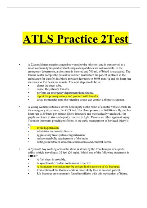ATLS Practice Test 2 questions and answers} Latest correct answers