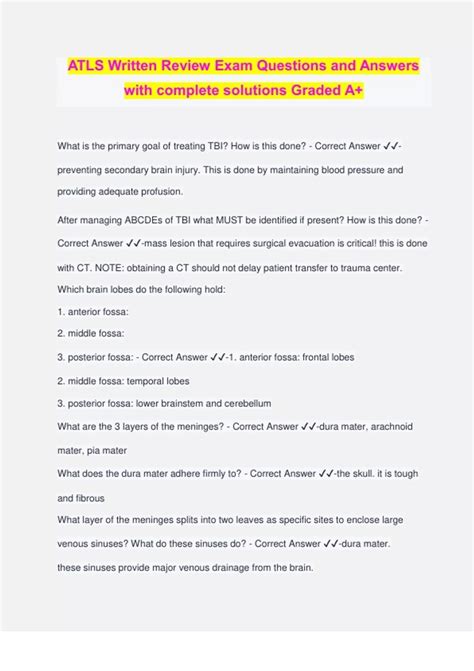 ATLS Written Review Exam Questions and Answers with complete solutions