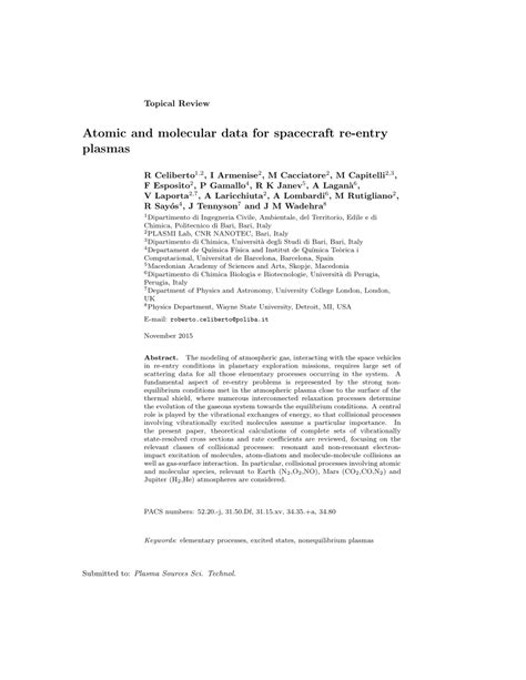 Atomic and molecular data for spacecraft re-entry plasmas - wintechmobiles.com