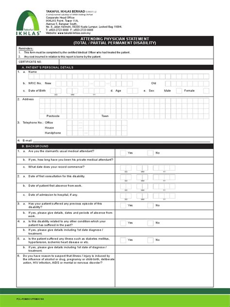 ATTENDING PHYSICIAN STATEMENT TOTAL PARTIAL PERMANENT DISABILITY pdf