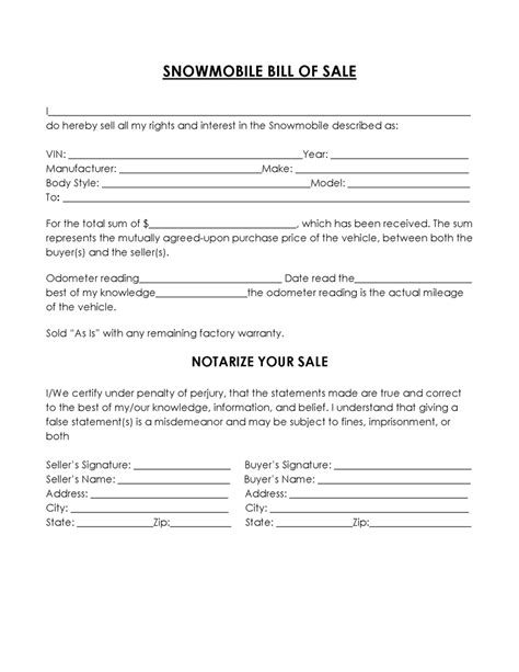 ATV or Snowmobile Bill of Sale Form Pennsylvania Free Download