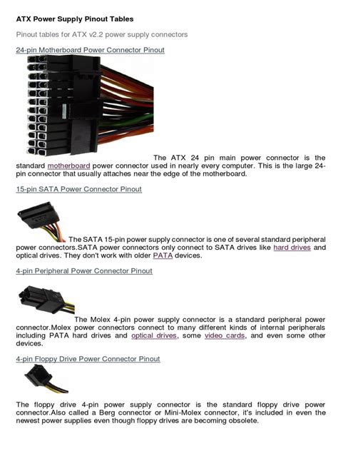 ATX Power Supply Pinout Tables