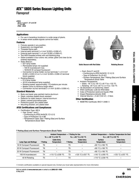 ATX SBDS Series Beacon Lighting Units Flameproof - Emerson …