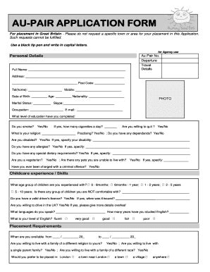 AU PAIR IN FRANCE application form for PARTNERS pdf