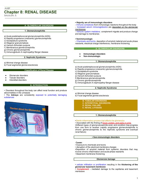 AUBF tabular Glomerular Disorders docx