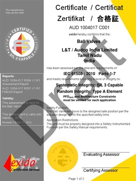 AUD Q10 04 017 TMBV Certificate C001