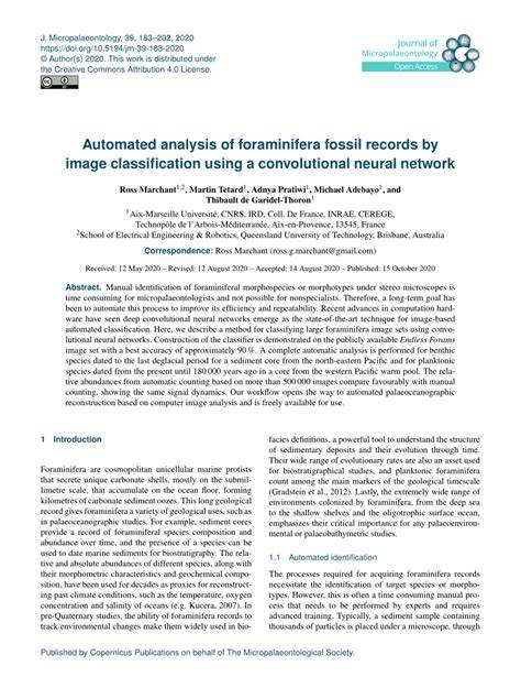 Automated analysis of foraminifera fossil records by … - raincitystudios.com