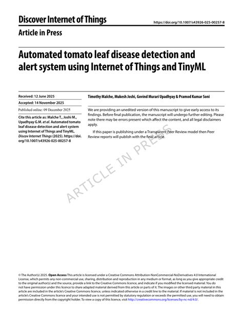 Automated tomato leaf disease detection and alert system ... - Springer - raincitystudios.com