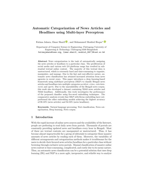 AUTOMATIC CATEGORIZATION OF MAGAZINE ARTICLES