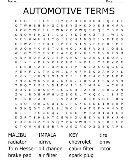 AUTOMOTIVE TERMS Word Search WordMint