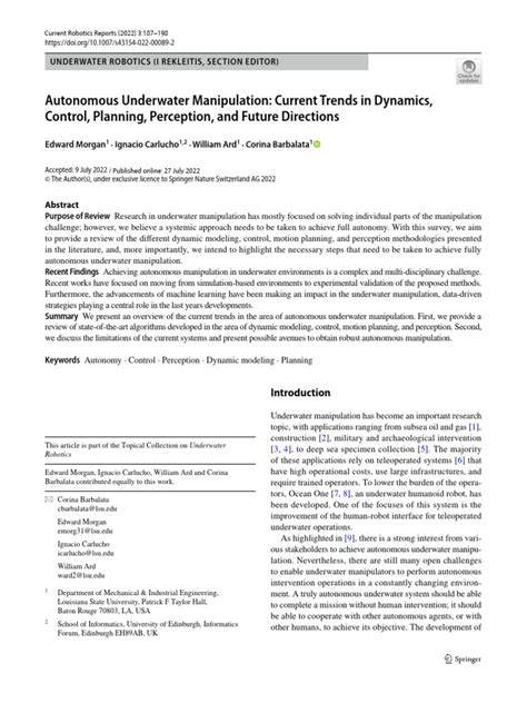Autonomous Underwater Manipulation: Current Trends in ... - Springer - raincitystudios.com