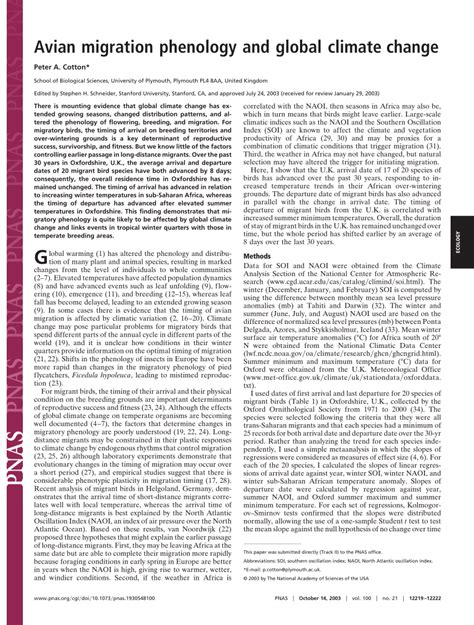 Avian migration phenology and global climate change - muktibox.com