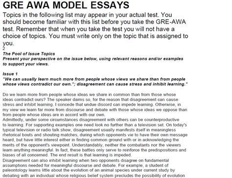 AWA Argument Essay Samples