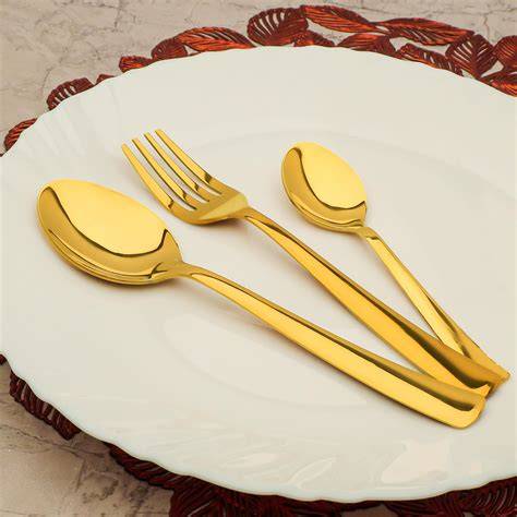 AXIOM Stainless Steel Golden Cutlery Set. 24 Pieces Luxurious Spoons ... - raincitystudios.com