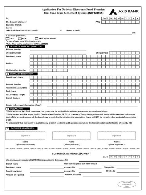 AXIS Bank RTGS Form PDF Download Axis Bank NEFT Form Download