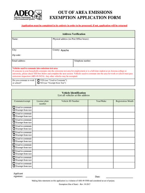 AZ ADEQ Out of State Exemption Form 20172022 Fill and Sign Printable