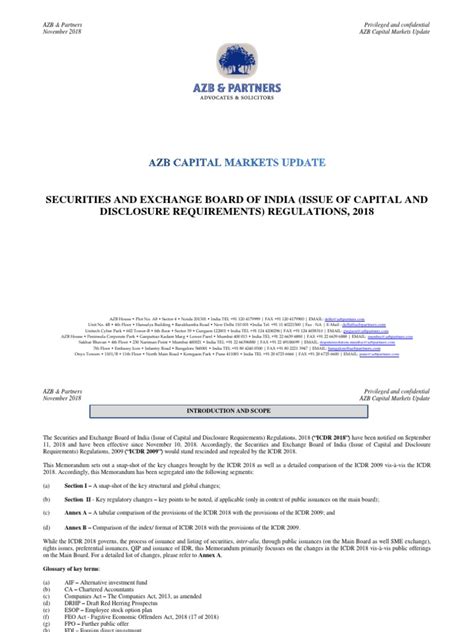 AZB Capital Markets Update ICDR 2018 pdf
